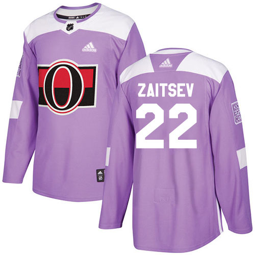 Adidas Senators #22 Nikita Zaitsev Purple Authentic Fights Cancer Stitched Youth NHL Jersey
